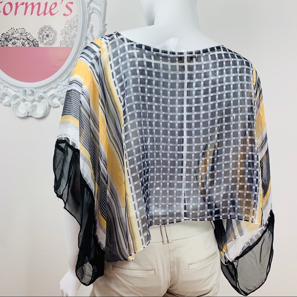 Energe / Sheer Black White Yellow Butterfly Top - Picture 4 of 8